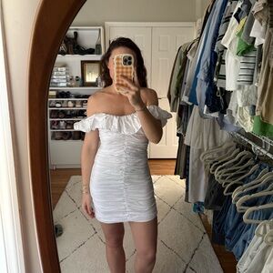 Zara ruched fitted white dress size medium